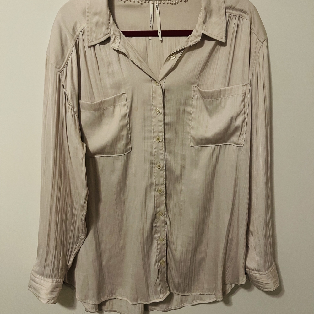 Anthropologie Cream Blouse with Button Detail And Pleating